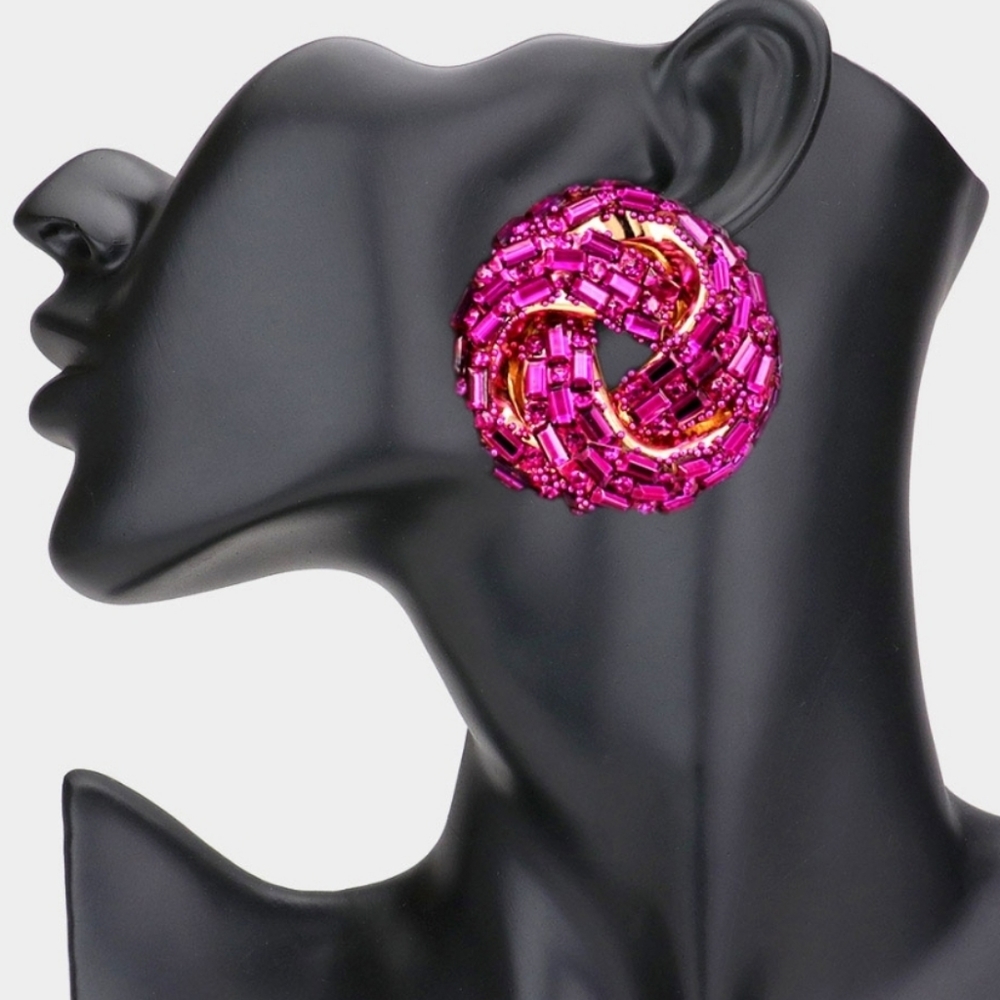 Round Evening Earrings - Fuchsia